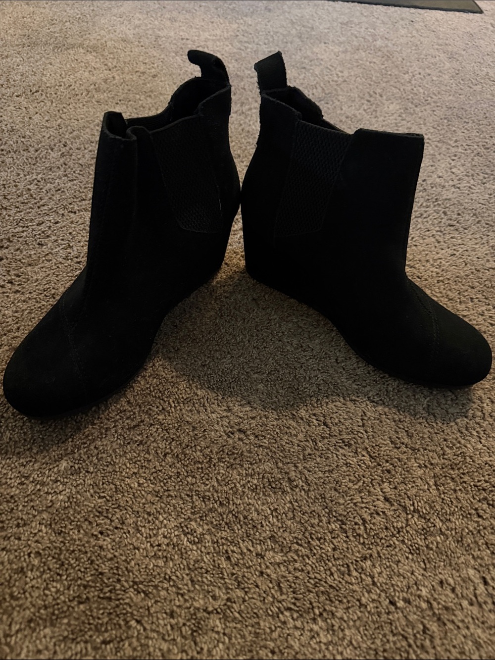 Toms Black Suede Chelsea Wedge Ankle Boots